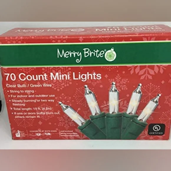 5 Boxes 70 Mini Lights Merry Brite Christmas Tree Clear Bulb Green Wire Weddings - Picture 2 of 5
